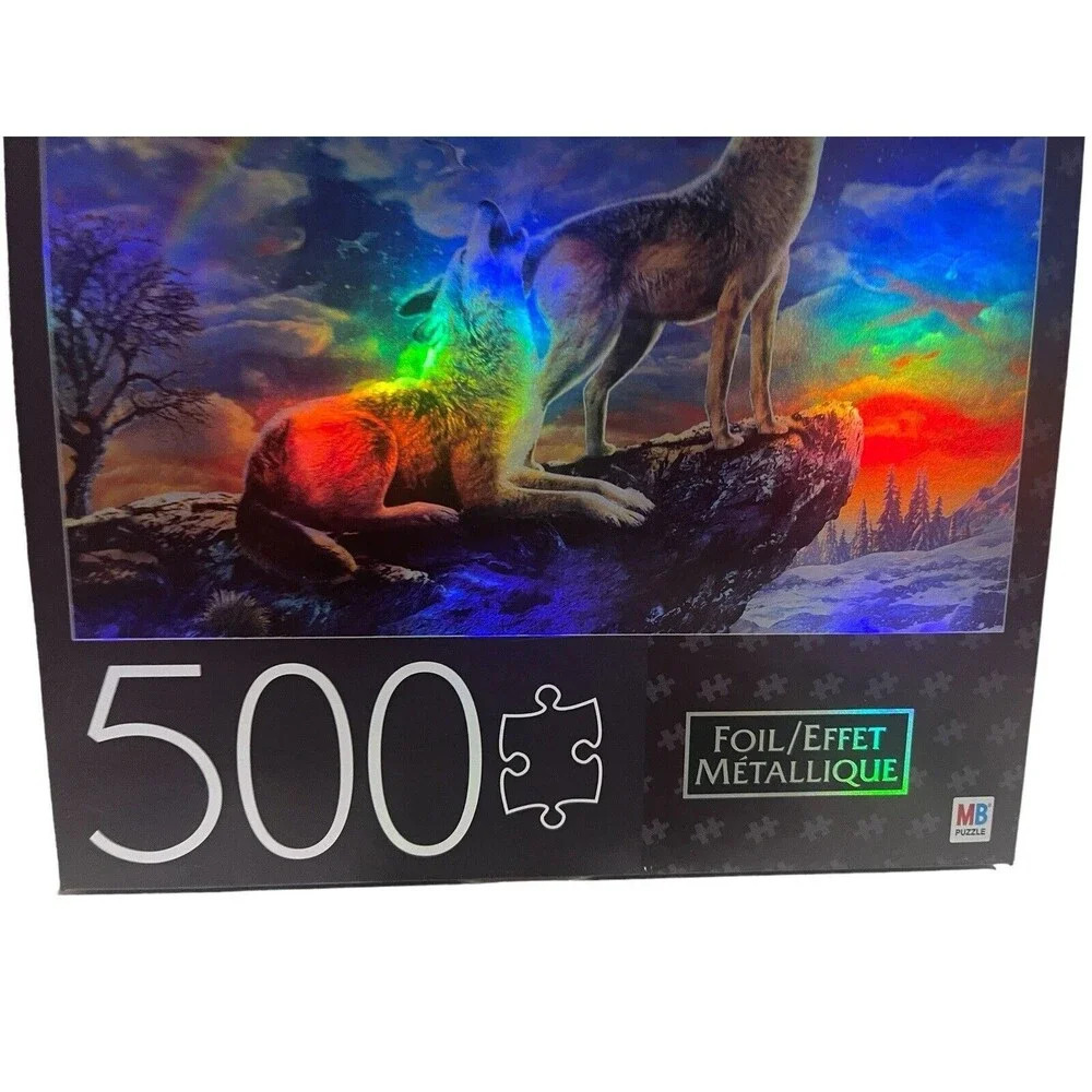 Milton Bradley Wolves Howling To The Moon Foil 500 Piece 24 x 18 Jigsaw Puzzle - Picture 6 of 12